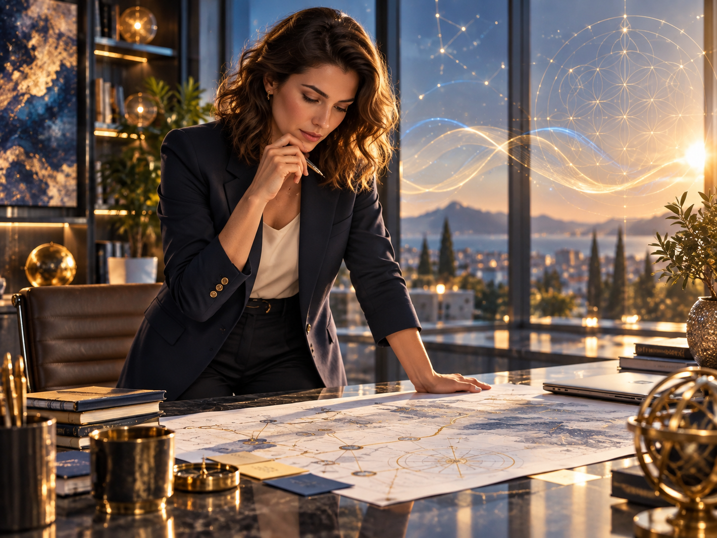 Profesional analizando un mapa estratégico en un espacio de trabajo